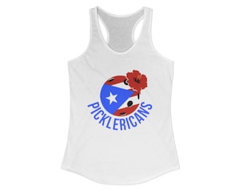 Pickleball Tank Top Women's Racerback, Puerto Rico Flag Ball Design