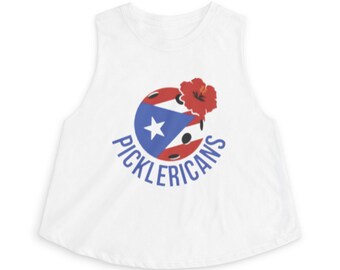 Pickleball Crop Top, Puerto Rico Flag Ball Design, Boricua Pickleball Apparel