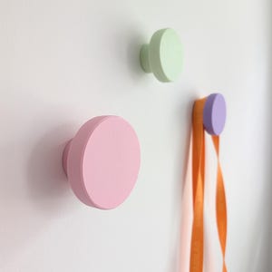 Colorful wall hooks - three sizes, playful nursery, pastel colors, dopamine decor, hidden screws