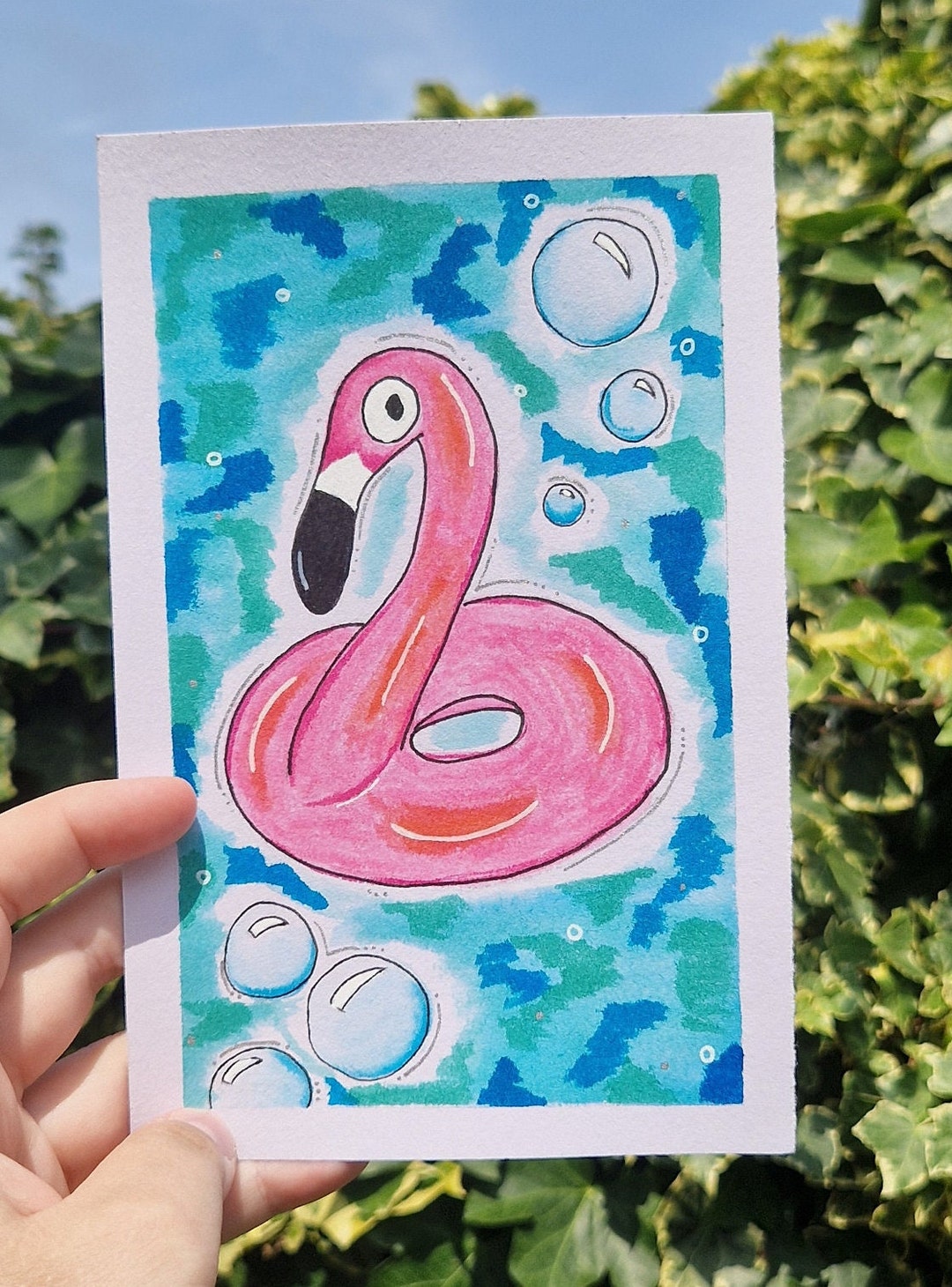 Original Drawing of an Inflatable Flamingo - Cute Flamingo Drawing - Etsy