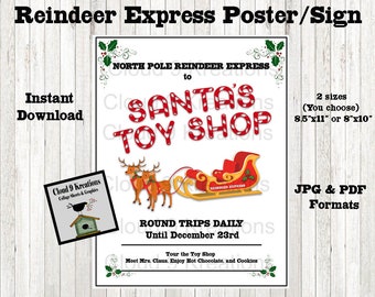 Christmas Reindeer Express Poster Sign Santa Ephemera Junk Journal Scrapbook Clipart Instant Digital Download