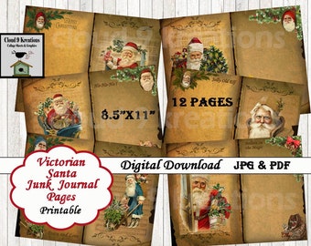 CHRISTMAS VICTORIAN SANTA Junk Journal Pages Junk Journal Kit Vintage Junk Journal Scrapbook Collage Sheet Digital Download Printable