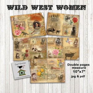Wild West Women Journal Scrapbook Junk Journal Cowgirl Western Printable Journal Digital Download Old West jpg pdf
