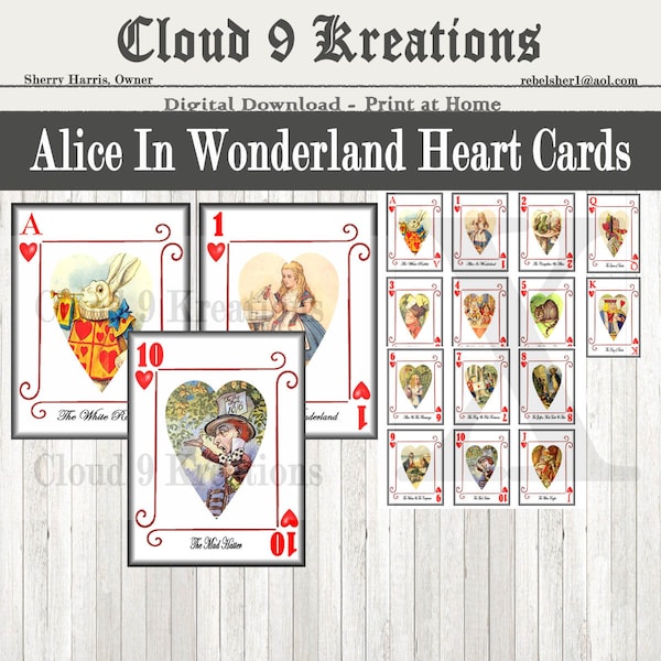 Alice au pays des merveilles Cartes à jouer, Alice au pays des merveilles Cartes, Cartes numériques Alice au pays des merveilles, Cartes imprimables Alice au pays des merveilles