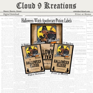 Halloween Vintage Witch Apothecary Labels, Halloween Witch Potion Labels, Halloween Apothecary Labels, Halloween Potion Labels, Witch Labels
