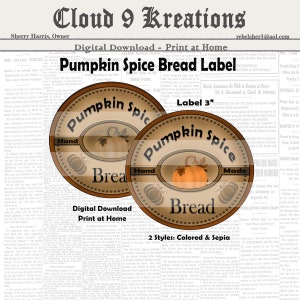 Etiqueta de pan de especias de calabaza, etiqueta de pan de especias de calabaza de Halloween, etiqueta de pan de especias de calabaza de Acción de Gracias, etiqueta de pan de calabaza, etiqueta digital,