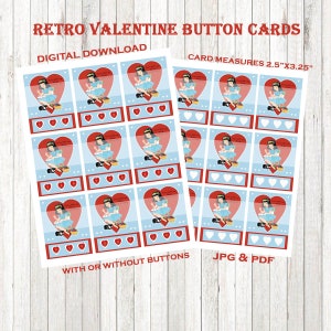 Retro Valentine Button Card, Junk Journal, Valentine, Button Card, Printable, Digital Download, Scrapbook Ephemera, Party Favor