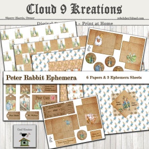 Peter Rabbit Junk Journal Ephemera Scrapbook Collage Sheet Tags Pocket Papers Printable Digital Download