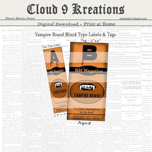 Halloween Blood Type Labels & Tags, Test Tube Labels, Blood Type Tags, Halloween Labels, Halloween Tags, Digital Labels, Digital Tags,