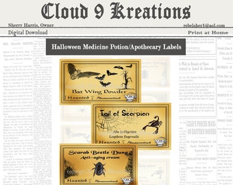 Halloween Potion Labels, Halloween Apothecary Labels, Potion Labels, Apothecary Labels, Medicine Labels, Digital Potion Labels