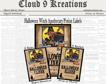 Halloween strega Vintage Apothecary etichette, Halloween strega Halloween pozione etichette etichette Apothecary, Halloween strega pozione etichette, etichette