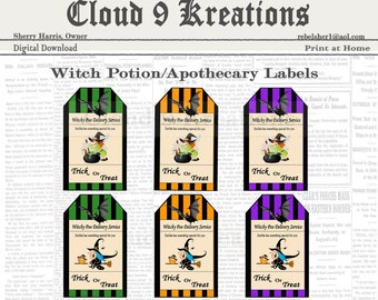 Halloween Witch Tags, Halloween Digital Witch Tags, Witch Tags, Printable Witch Tags, Halloween Tags