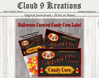 Halloween Candy Corn Labels, Halloween Carnevil Candy Corn Labels, Carnival Candy Corn Labels, Halloween Carnival Candy Corn Labels