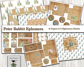 Peter Rabbit Junk Journal Ephemera Scrapbook Collage Sheet Tags Pocket Papers Printable Digital Download