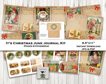 IT'S CHRISTMAS Junk Journal Kit Scrapbook Ephemera Collage Sheet Printable Santa Holiday Digital Download Instant Download Tickets Tags