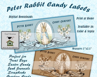 Peter Rabbit Candy Labels Easter Candy Labels Scrabook Printable Easter Candy Labels Junk Journal Greeting Card Ephemera Embellishment