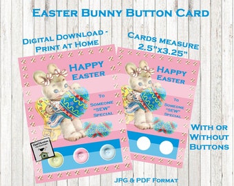 Easter Bunny Button Cards Digital Download Printable Vintage Style Junk Journal Scrapbook Party Favor Gift Tag, Ephemera