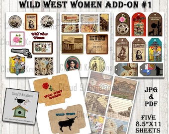 Wild West Women Add On Kit Digital Junk Journal Ephemera Pack Printable Junk Journal Digital Journal Old West Wild West jpg pdf Cowgirls