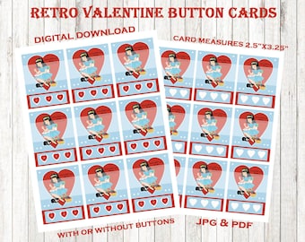 Retro Valentine Button Card, Junk Journal, Valentine, Button Card, Printable, Digital Download, Scrapbook Ephemera, Party Favor
