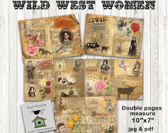 Wild West Women Journal Scrapbook Junk Journal Cowgirl Western Printable Journal Digital Download Old West jpg pdf