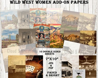 Wild West Mulheres Ad-On Papers Junk Journal Scrapbook Papel para impressão Digital Journal Digital Download JPG PDF Western Old West