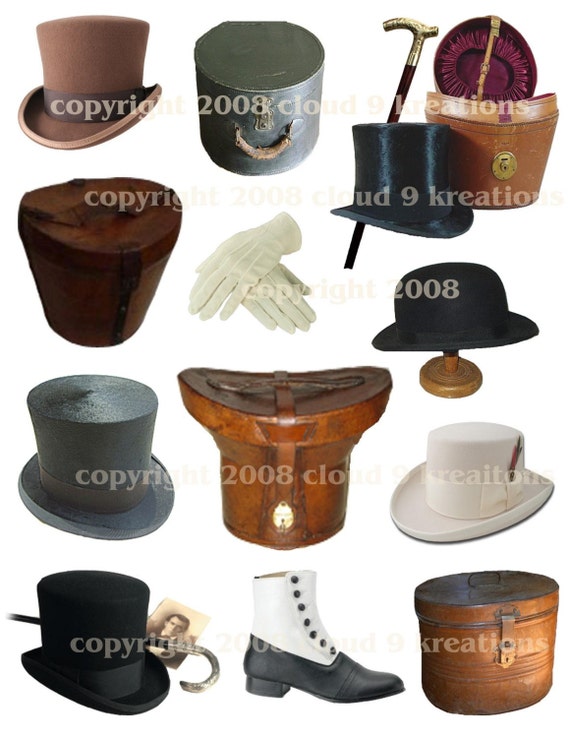 Victorian Men's Hats, Hat Boxes and Accessories Digital Collage