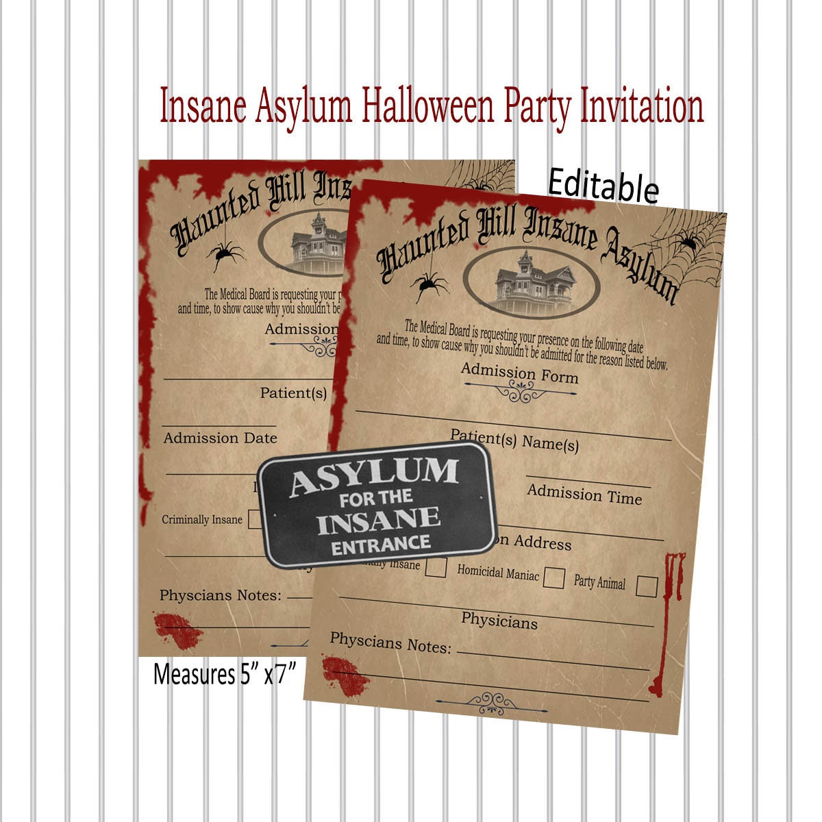 Halloween Lunatic Asylum, Editable, Insane Asylum Party Invitation