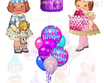 Dolly Dingle Birthday...Digital Collage Sheet - Vintage Paper Doll, Paperdoll digital Download Printable