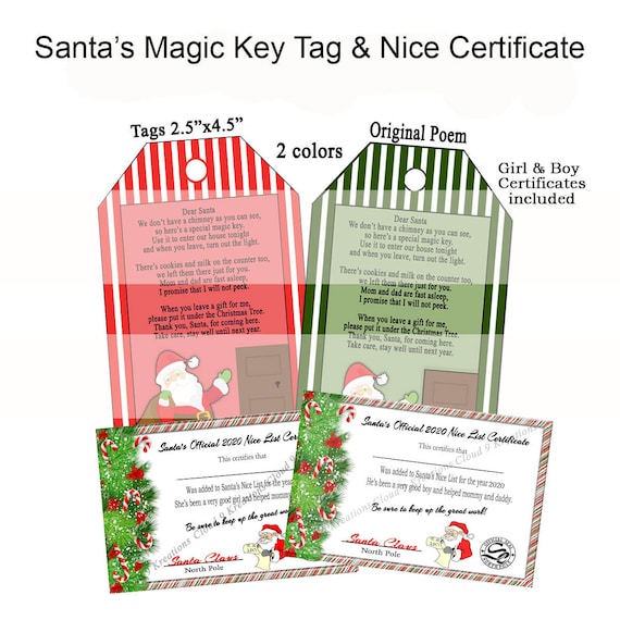 Christmas Santa's Magic Key Tag & Nice Certificate, Magic Key Tag, Nice Certificate, Christmas Tag, Digital Tag, Digital Certificate