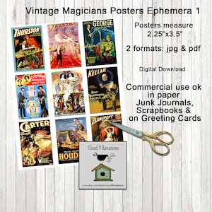Vintage Magician Junk Journal Ephemera Scrapbook Adornos Descarga digital Imprimible Clipart Magia