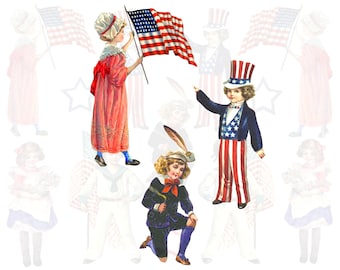 Patriotic Vintage Kids Digital Collage Sheet 1 Digital Download Printable Clipart