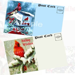 Cartões postais de cardeal de férias Folha de colagem digital Download digital para impressão Clipart Natal