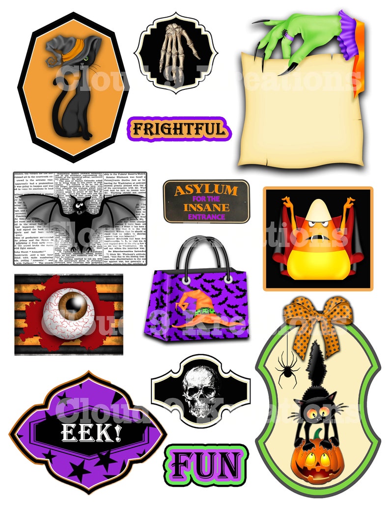 Halloween Junk Journal Ephemera Scrapbook Clipart Printable - Etsy