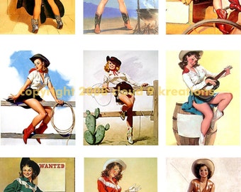 Western Cowgirl Pinups 1 Digital Collage Sheet