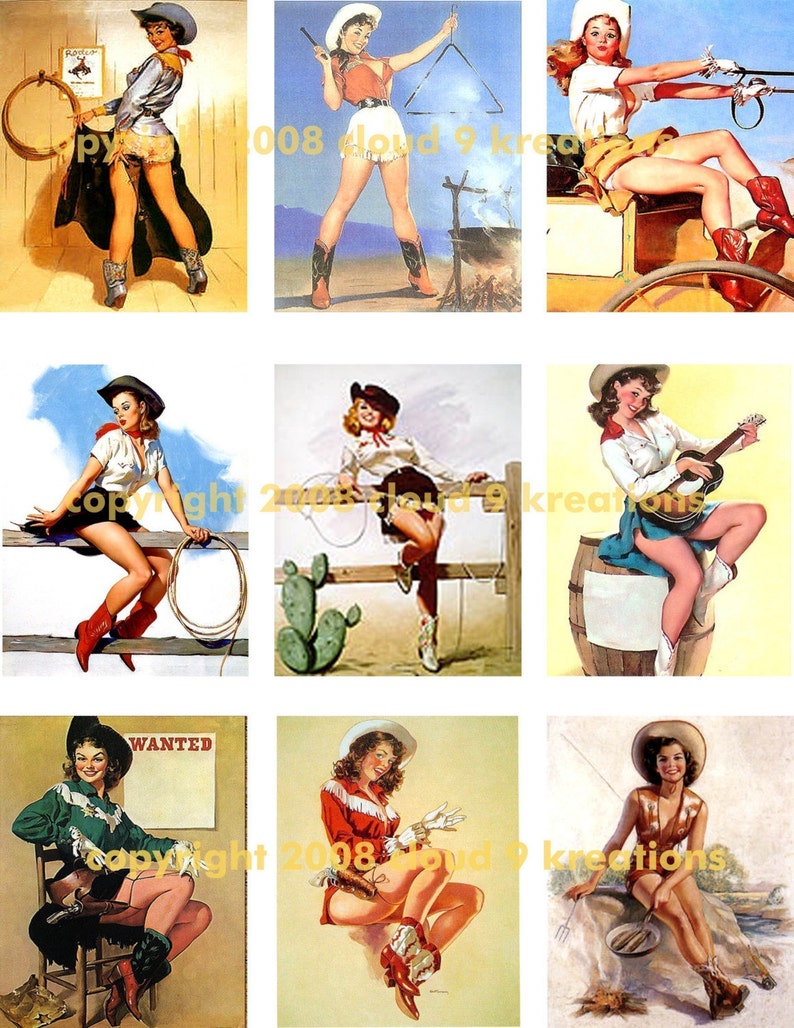 Western Cowgirl Pinups 1 Digital Collage Sheet image 1