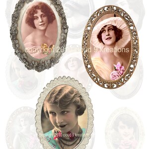 Digitalt collageark med inramade vintagekvinnor