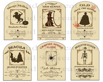 Etiquetas de botella de boticario de Halloween, etiquetas de poción de Halloween, etiquetas de boticario de Halloween, etiquetas de poción de Halloween,