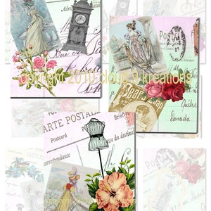 8 French Postal Carte ATC/ACEO Backgrounds...Digital Collage Sheet