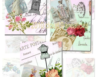 8 French Postal Carte ATC/ACEO Backgrounds...Digital Collage Sheet
