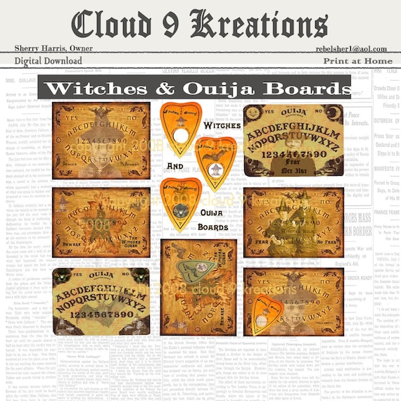 Halloween Witches and Ouija Boards, Halloween Stickers, Digital Collage Sheet,  Digital Download, Halloween Witches, Printable Stickers