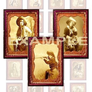 Rogues Gallery - Tintype Framed Vintage Cowgirls...1.5X2 In...Digital Collage Sheet - Jewelry, Scrapbook, ATC, Card, Western