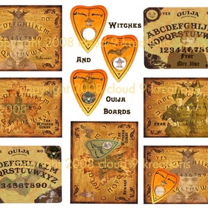 Halloween Witches and Ouija Boards, Halloween Stickers, Digital Collage Sheet, Digital Download, Halloween Witches, Printable Stickers image 3
