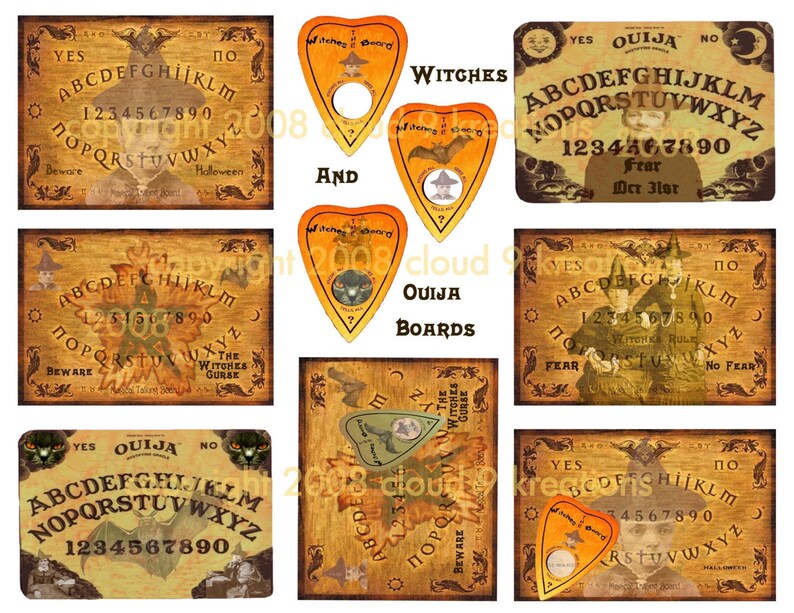 Halloween Witches and Ouija Boards, Halloween Stickers, Digital Collage Sheet, Digital Download, Halloween Witches, Printable Stickers image 3