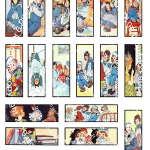 Johnny Gruelle Raggedy Ann & Andy 1X3 Inch Digital Collage Sheet Microscope Slides...Dominos...Scrapbooks..Cards...Tags image 2