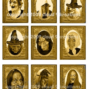 Halloween Tin-Type Witches Digital Collage Sheet Clipart Printable Download