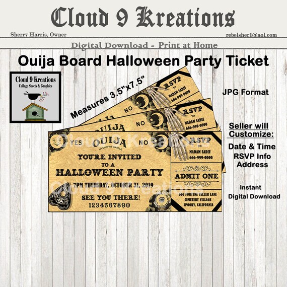 OUIJA BOARD HALLOWEEN Ticket Party Invitation Halloween Party Ticket Printable Party Invitation Customizable Halloween Printable Invitation