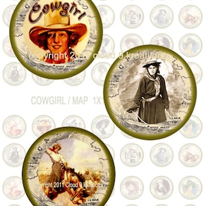Cowgirl Circles 1x1 (Inchies)...Bottlecap...Digital Collage Sheet 2 - 4 x 14 Unique Images Digital Download Printable Clipart Graphic