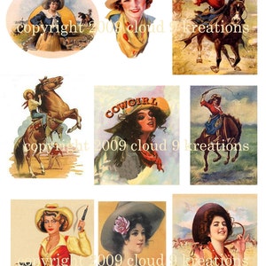 Vintage Cowgirl Digital Collage Sheet 4