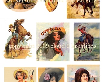 Vintage Cowgirl Digital Collage Sheet 4