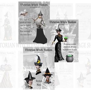 Halloween..Victorian Witch Fashion Magazine Covers...Digital Collage Sheet Digital Download Printable Clipart Labels Tags
